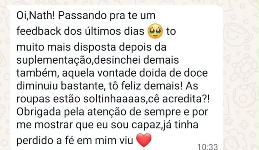 Depoimento por WhatsApp: paciente relata mais disposição e menos vontade de doce